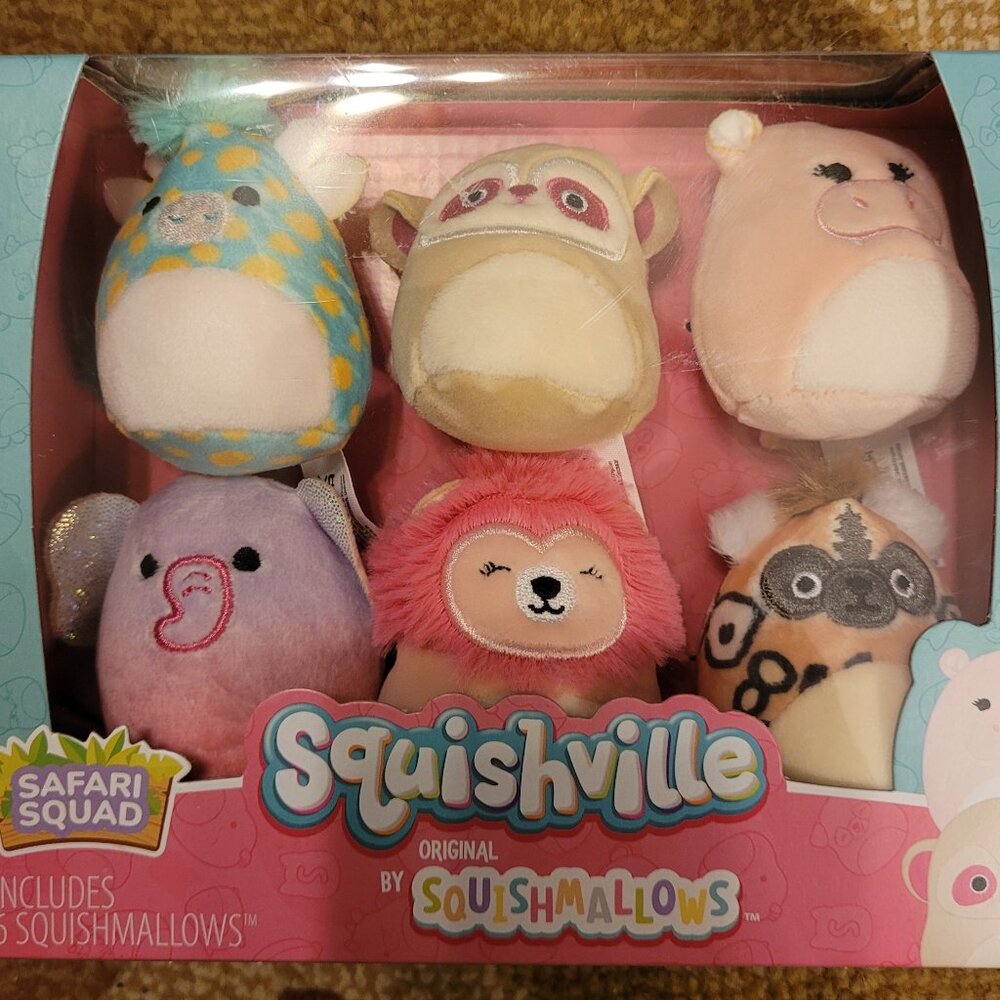 New Safari Squad Squishville By Squishmallows 2" Plush Set Of 6 Safari Animals